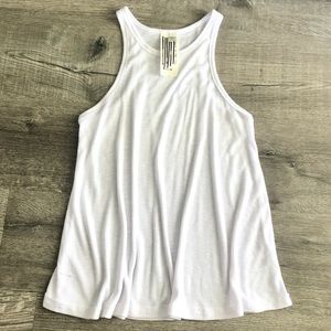 Free People White Ribbed Flair Tank Top